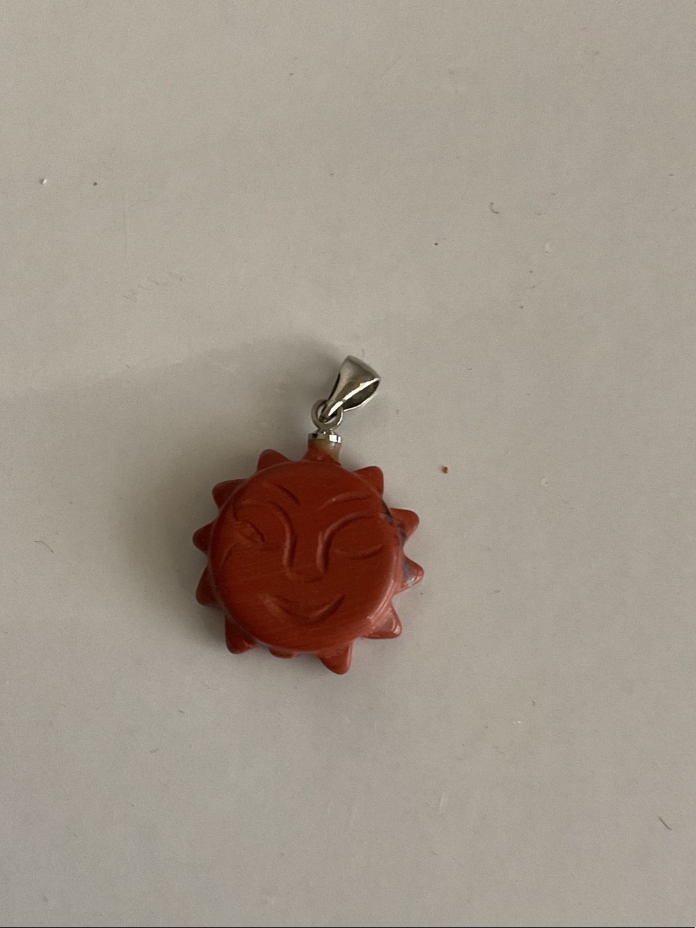 Sun Face Red Jasper Gem Stone Pendant Necklace - Unbranded